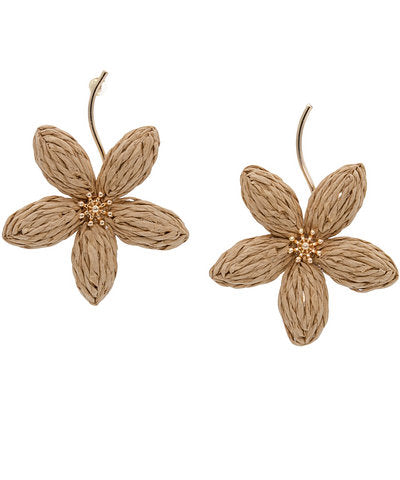 GS RAFFIA FLOWER AND CURVED BAR EARRINGS