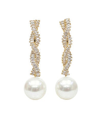 GS 15MM PEARL AND TWISTED PAVE BAGUETTE EARRINGS