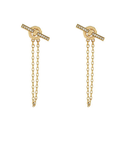 GS PAVE CZ BAR AND CHAIN EARRINGS