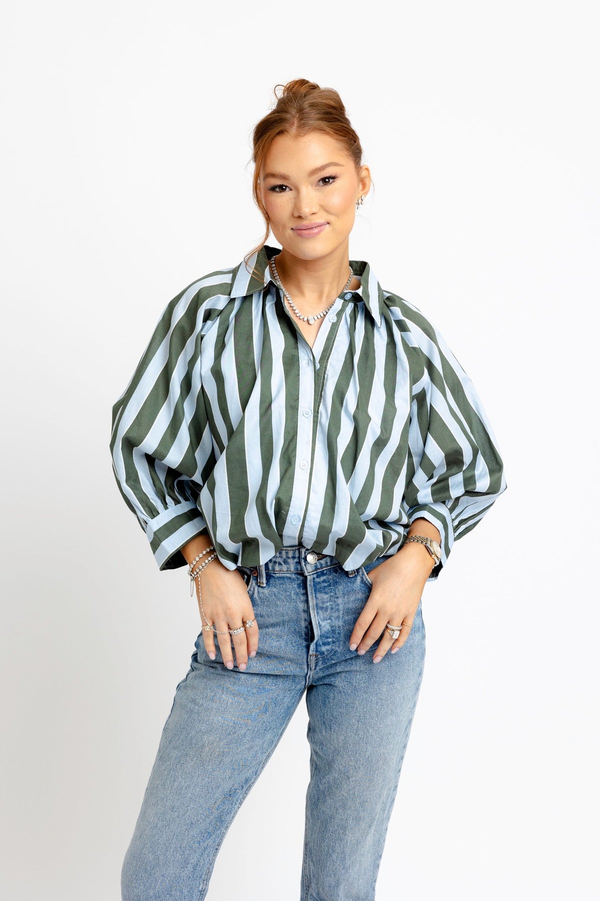 KARLIE STRIPE COLLAR BUBBLE TOP