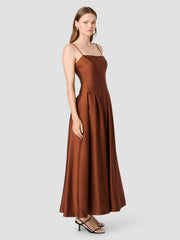 FRENCH CONNECTION SLINKY SATIN PLEATED MAXI DRESS