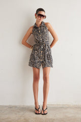 JS71 FINN TWO TONE COTTON PRINT DRESS