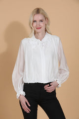 JESSIE LU SILK TENCEL BLOUSE W LACE COLLAR