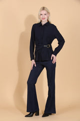 JESSIE LU BUTTON DOWN SHIRT BLOUSE W DRAPED BELT