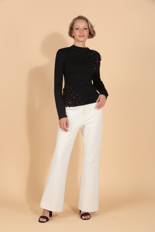 JESSIE LIU FLARED PONTE PANTS W FRONT ZIPPER CLOSU