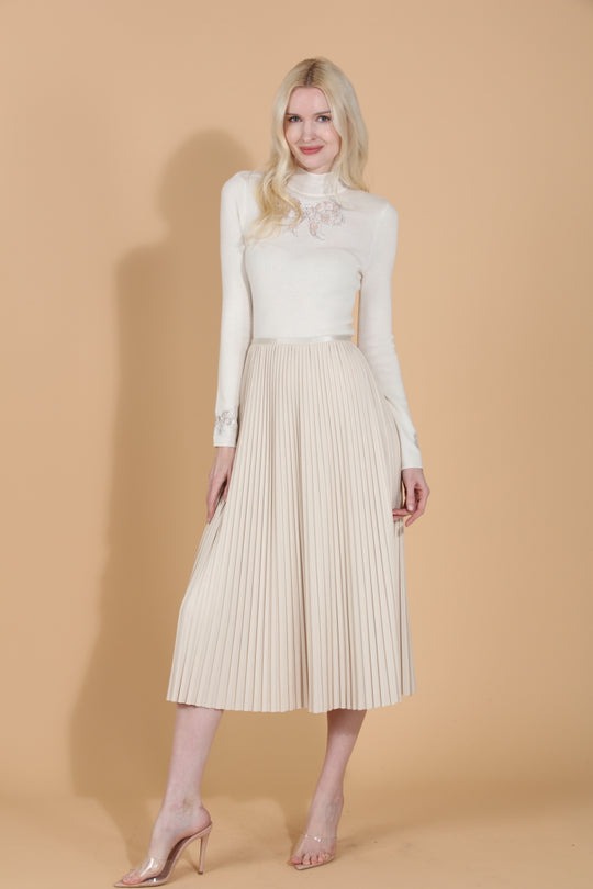 JESSIE LIU WOOL BLENDED MIDI PLEATS SKIRT