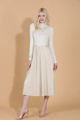 JESSIE LIU WOOL BLENDED MIDI PLEATS SKIRT