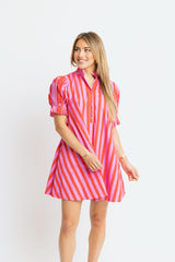 KARLIE STRIPE BUTTON PUFF SLV DRESS