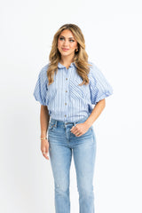 KARLIE STRIPE BUBBLE SLV TOP