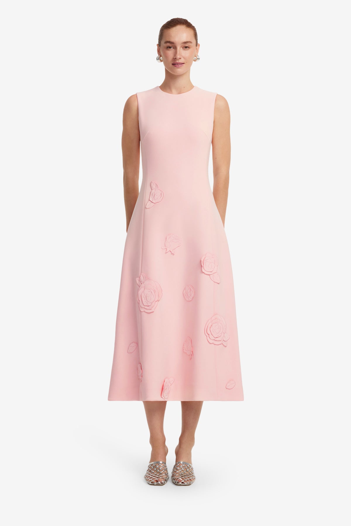 LEO LIN CLEO APPLIQUE SLEEVELESS MIDI DRESS