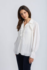 OOLALA PLEATED BLOUSE W RUFFLE