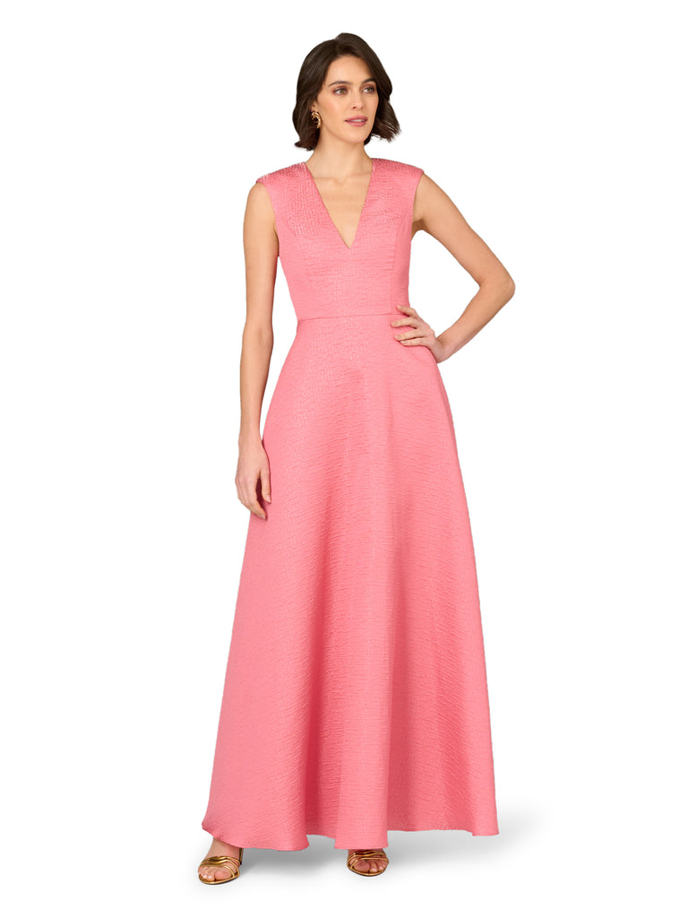 Aidan Mattox V-Neck Sleeveless Jacquard BallMother of the Bride Dress , Womens, 8, Summer Rose