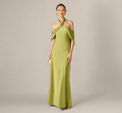 AIDAN MATTOX ARM DRAPE HALTER NECK GOWN