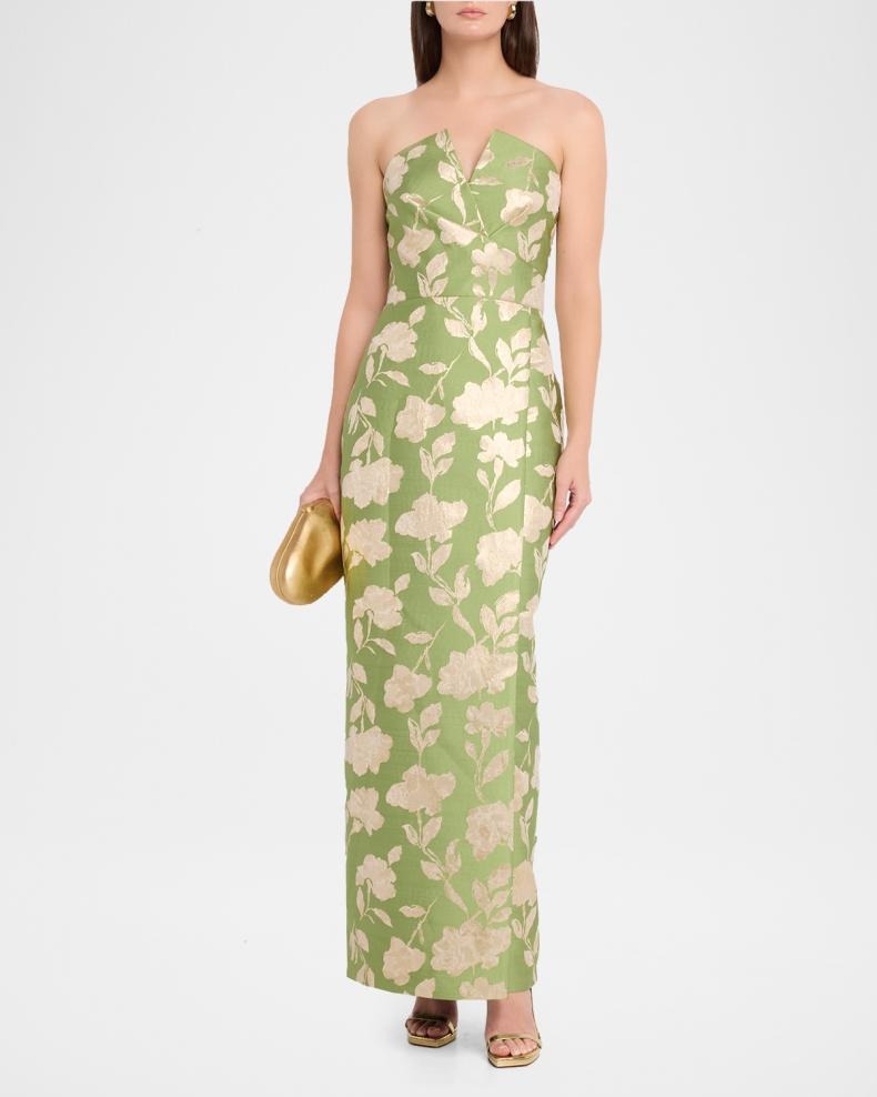 AIDAN MATTOX FLORAL PRINT STRAPLESS GOWN