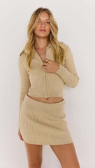 MINK PINK ASPEN ZIP FRONT KNIT TOP