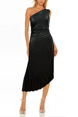 ONE 33 SOCIAL ASYMETRIC PLEATED LEATHER DRESS