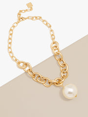 ZENZII OVAL LINK PEARL CHARM COLLAR NECKLACE