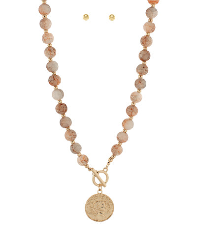 GS AGATE BALL & COIN NECKLAC