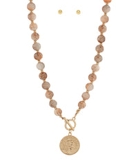 GS AGATE BALL & COIN NECKLAC