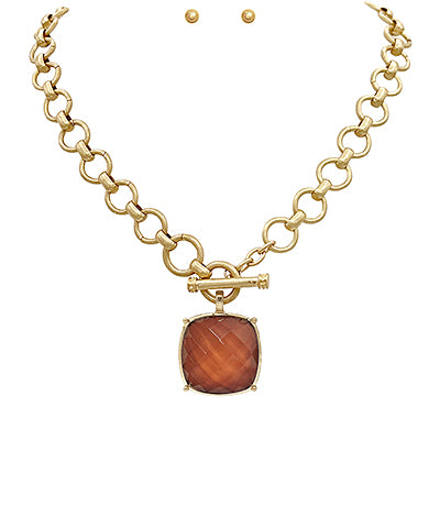 GS SQUARE STONE PENDANT NECKLACE