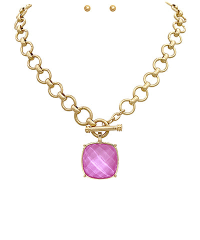 GS SQUARE STONE PENDANT NECKLACE