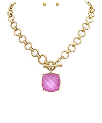 GS SQUARE STONE PENDANT NECKLACE