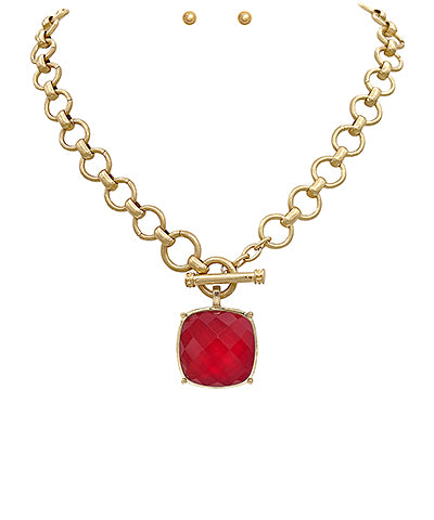 GS SQUARE STONE PENDANT NECKLACE
