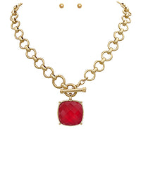 GS SQUARE STONE PENDANT NECKLACE