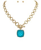 GS SQUARE STONE PENDANT NECKLACE