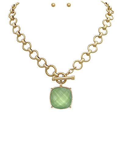 GS SQUARE STONE PENDANT NECKLACE