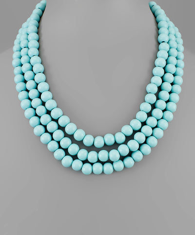 GS 3 ROW COLOR WOOD BALL NECKLACE