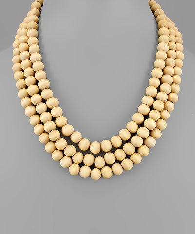 GS 3 ROW COLOR WOOD BALL NECKLACE