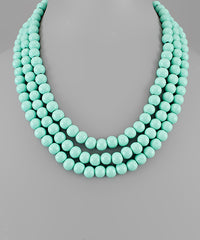 GS 3 ROW COLOR WOOD BALL NECKLACE