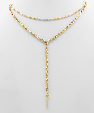 GS BAR CHARM WHEAT CHAIN DUAL NECKLACE