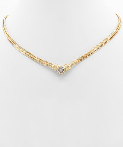 GS CZ HEXAGON & SNAKE CHAIN NECKLACE