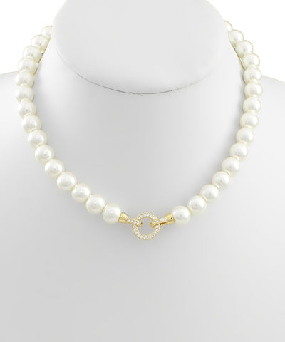 GS PEARL NECKLACE W/ FRONT CLASP
