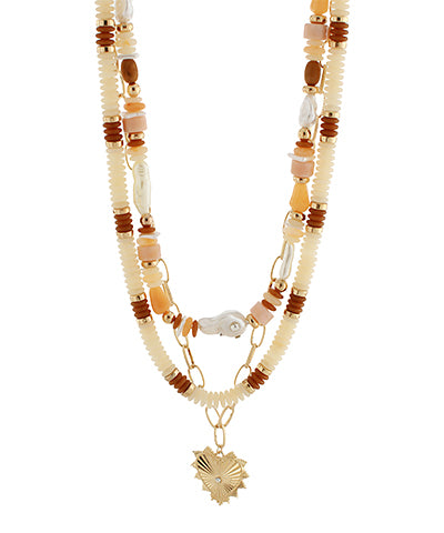 GS HEART PENDANT TRIPLE NECKLACE