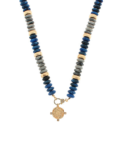 GS PAVE COIN & STONE NECKLACE