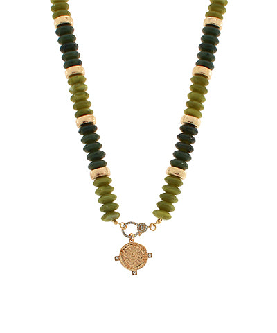 GS PAVE COIN & STONE NECKLACE