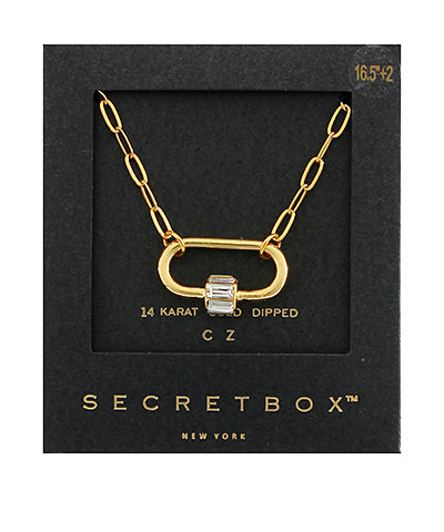 GS OVAL W/CZ BAGUETTE TUBE NECKLACE