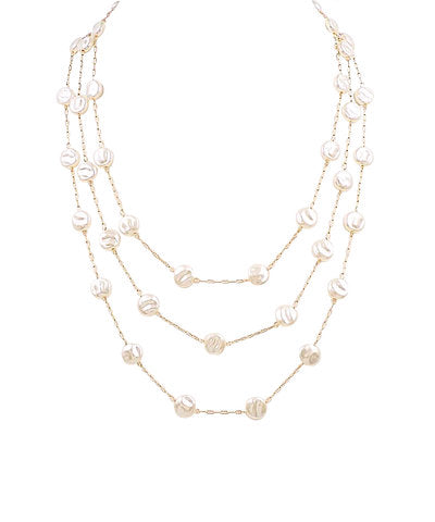 GS 3 LAYERED DISK PEARL NECKLACE
