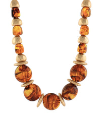 GS GRADUATED MARBLE STONE & METAL DISK NECKLACE