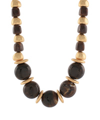 GS GRADUATED MARBLE STONE & METAL DISK NECKLACE