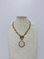 YOCHI TWO TONE SQUARE W TOGGLE STUDDED COIN