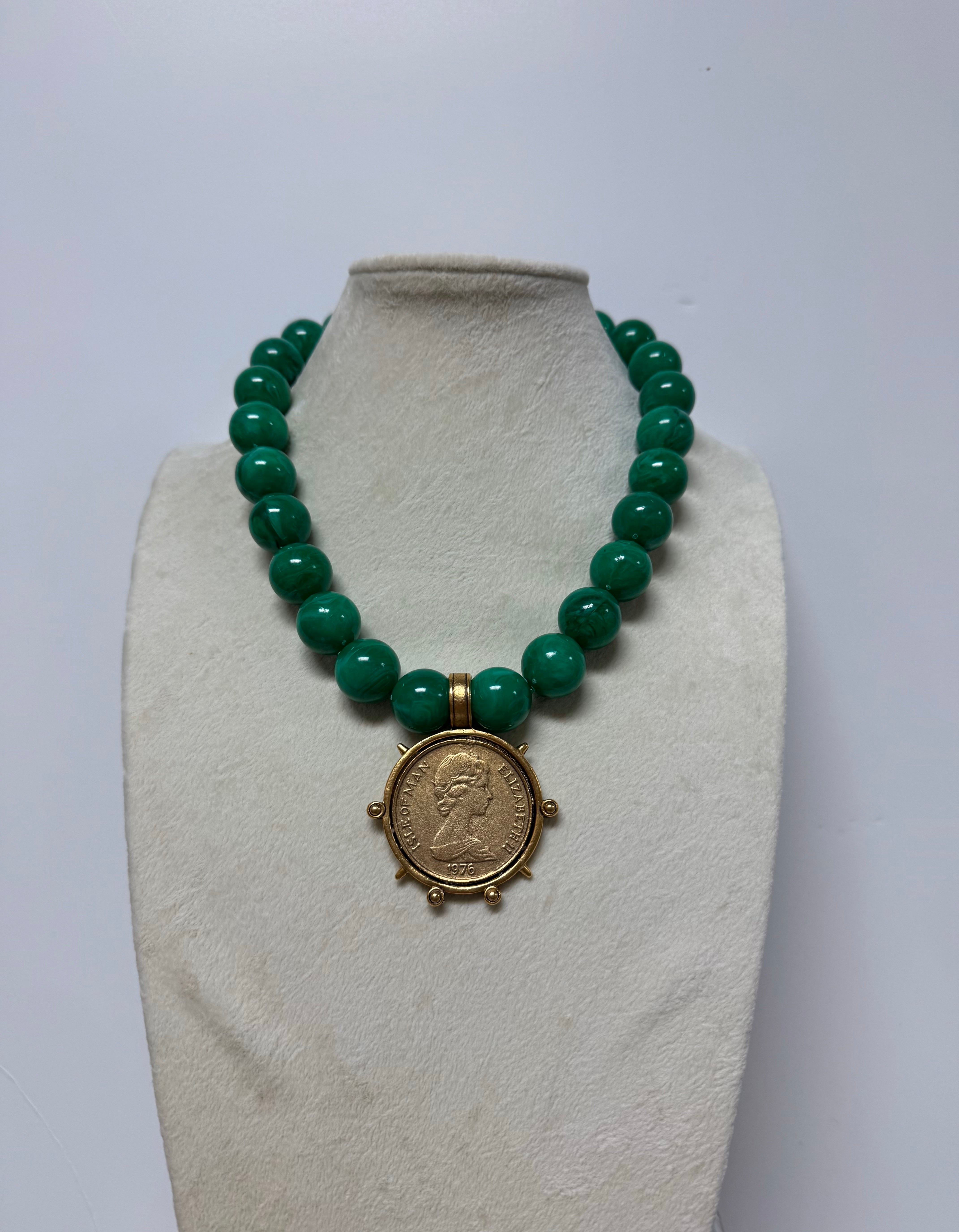 YOCHI LARGE BEAD & COIN PENDANT NECKLACE