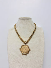 YOCHI THICK CHAIN STUDDED COIN NECKLACE