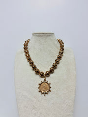 YOCHI STRIPED BEADED W COIN NECKLACE