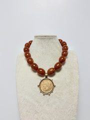 YOCHI LARGE OVAL BEAD W STUDDED QUEEN COIN