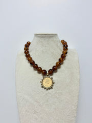 YOCHI TIGER BEAD W STUDDED QUEEN COIN