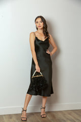 JESSIE LIU SATIN COWL NECK SLIP DRESS